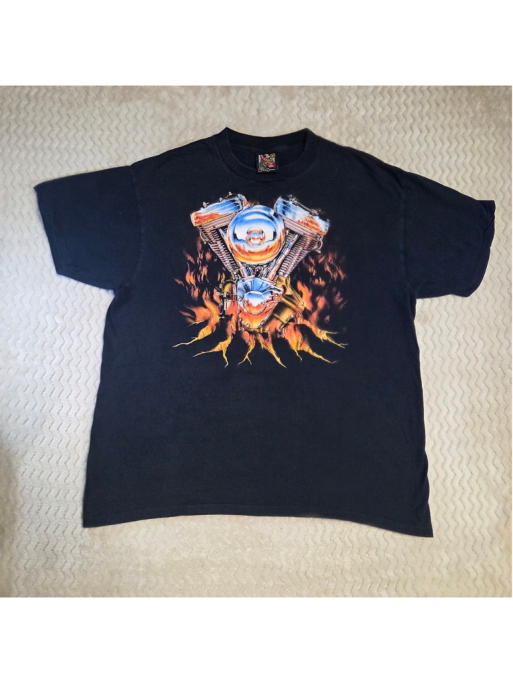 Vintage Men's 3D Emblem Graphic T-Shirt Black Size L Motorcycle Eagle